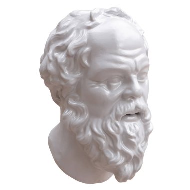Sokrates Antik Yunan filozofu, mermer kafa beyaz üzerine izole edilmiş, 3D canlandırma