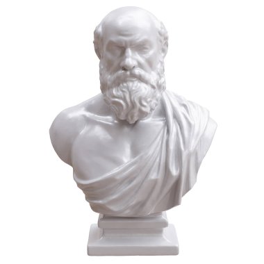 Antik Yunan filozof heykeli, beyaz üzerine izole edilmiş mermer büstü, 3 boyutlu
