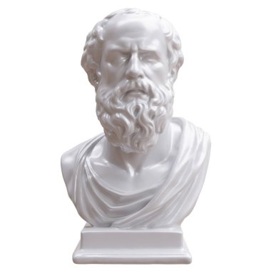 Heraclitus mermer heykel büstü, Antik Yunan filozofunun heykeli beyaz üzerine izole edilmiş, 3D