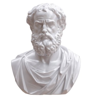 Heraclitus mermer heykel büstü, Antik Yunan filozofunun heykeli beyaz üzerine izole edilmiş, 3D