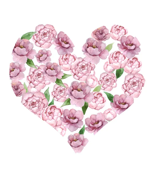 Watercolor Hearts Flowers Watercolor Valentine Day Floral Decor Your Design — Stock Photo, Image