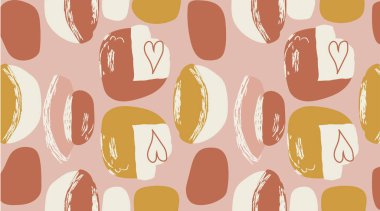 Soyut Yuvarlak Şekiller Kalpli Arkaplan Şablonu ve Sıcak Makarna Tonlarında Fırça Darbeleri