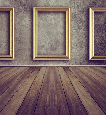 Altın vintage fotoğraf çerçeve gri arka plan