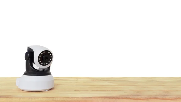 Security camera on Wood table. IP Camera. — Stock Photo, Image