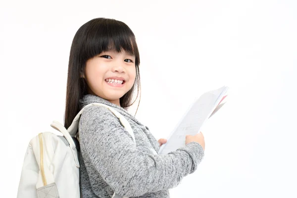 Ritratto asiatico bambini, istruzione e scuola concetto-studente ragazza lettura libro — Foto Stock