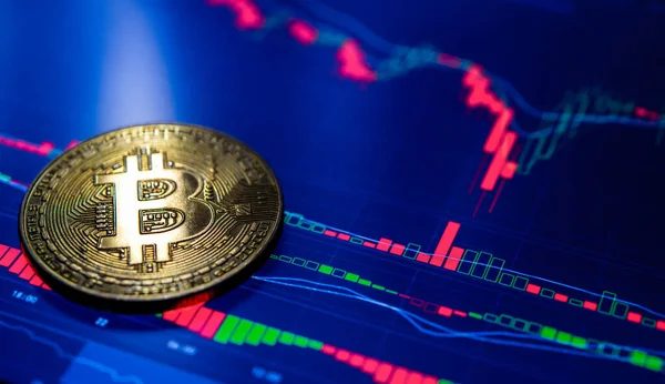 Bitcoin Kryptowährung Bitcoin Btc Bit Coin Bitcoin Goldmünzen Auf Einem — Stockfoto