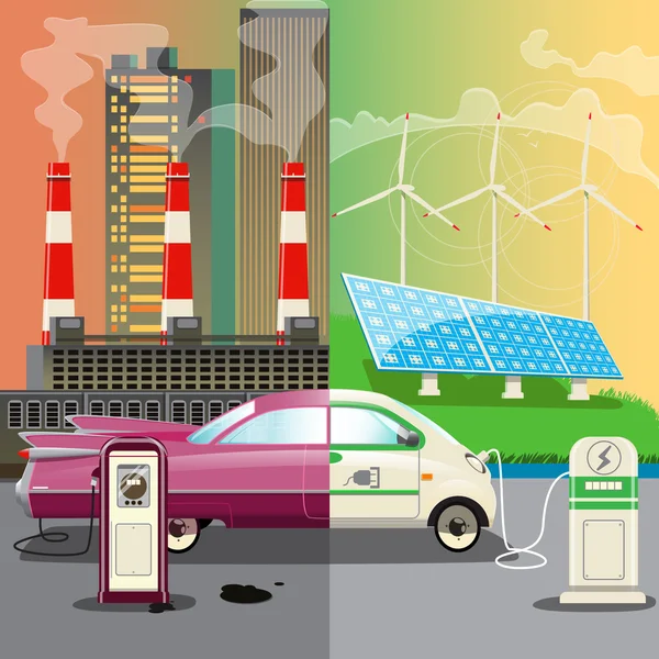 Poluição Ambiental.Energia alternativa — Vetor de Stock