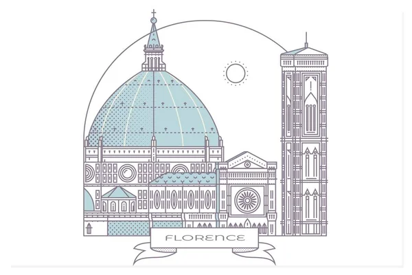 Italien, Florenz Architektur Linie Skyline Illustration. Linearer Vektor Stadtbild mit berühmten Wahrzeichen, Sehenswürdigkeiten, Design-Ikonen — Stockvektor