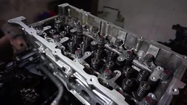 Двигатель Автомобиля Дизельный Двигатель Ремонт Гараже — стоковое видео