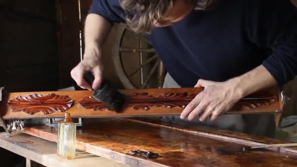 Craftsman Works Workshop Wood Varnishes Wooden Element Furniture — Stock Video