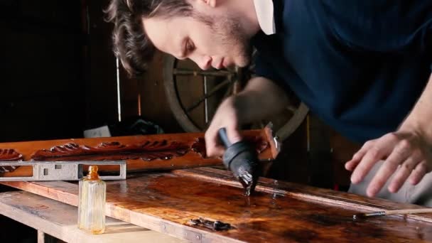 Craftsman Works Workshop Wood Varnishes Wooden Element Furniture — Stock Video