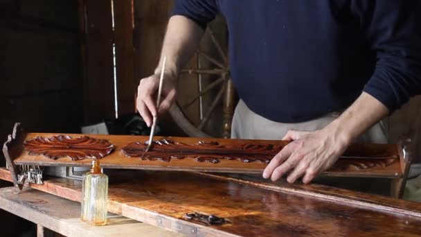 Craftsman Works Workshop Wood Varnishes Wooden Element Furniture — Stock Video