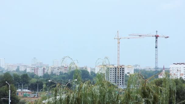 Imagini Peisaj Urban Orizontul Orașului Macarale Construcții Construiește Clădire Rezidențială — Videoclip de stoc