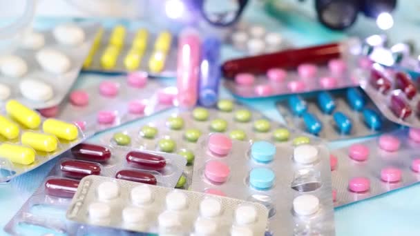 Farmaci Pillole Antibiotici Nel Blister Trattamento Medico Concetto Assicurazione Sanitaria — Video Stock