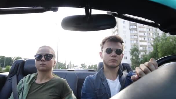 Footage Young Couple Riding Convertible Sunglasses — Stock Video