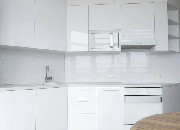 Interior Cocina Blanca Moderna Muebles Cocina Blancos Nuevos — Foto de Stock