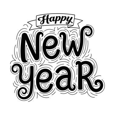Cesur siyah beyaz tasarımı ile yeni yıl kutlamaları metni