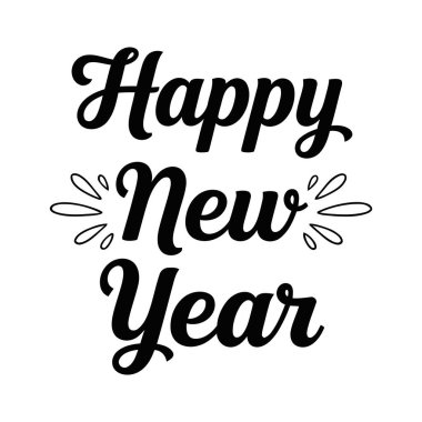 Cesur siyah beyaz tasarımı ile yeni yıl kutlamaları metni