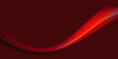 Soyut dinamik kırmızı ışık dalgası koyu kahverengi bir arkaplan boyunca sorunsuzca akıyor, enerji, hareket veya dijital veri akışını temsil ediyor.
