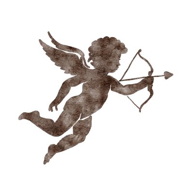 Yumuşak kahverengi ve sepya tonlarında aşk tanrısı figürü suluboya çizimi, pürüzsüz kenar, el çizimi. Sevgililer günü kartları, evlilik kağıtları, romantik markalar, hediye paketi, davetiyeler için ideal.