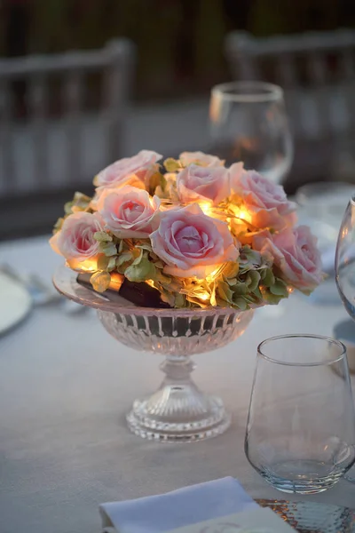 Decorações Mesa Jantar Convidado Casamento Jantar Cerimônia Casamento — Fotografia de Stock