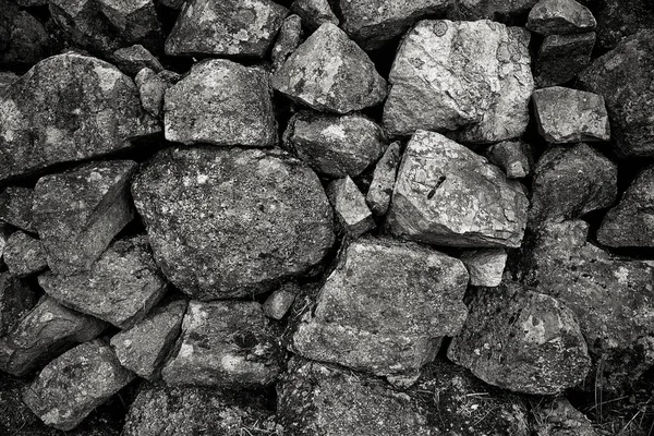 Black White Old Stone Wall Stone Wall Texture — Stock Photo, Image