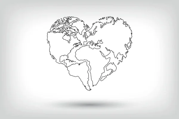 Mundo Del Corazón Mundo Amor Mapa Del Mundo Feliz — Vector de stock