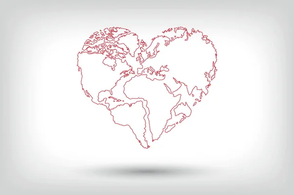 Mundo Del Corazón Mundo Amor Mapa Del Mundo Feliz — Archivo Imágenes Vectoriales
