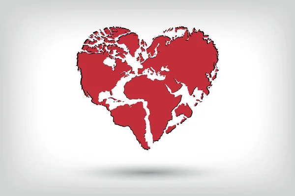 Mundo Del Corazón Mundo Amor Mapa Del Mundo Feliz — Vector de stock
