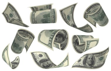 Dolar, Kağıt Para Seti, Amerikan Banknotu, Uçan Para, 3D Render
