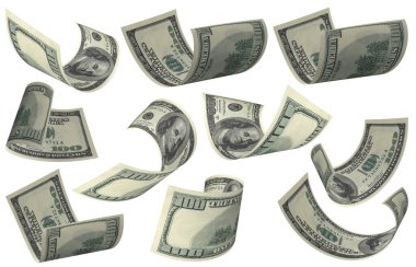 Dolar, Kağıt Para Seti, Amerikan Banknotu, Uçan Para, 3D Render