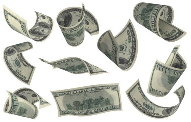 Dolar, Kağıt Para Seti, Amerikan Banknotu, Uçan Para, 3D Render