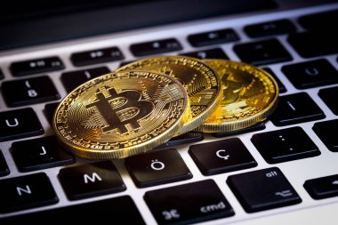 Bitcoins, Crypto Money, Dizüstü bilgisayardaki Bitcoin Aktarımları