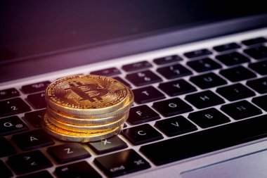 Bitcoins, Crypto Money, Dizüstü bilgisayardaki Bitcoin Aktarımları