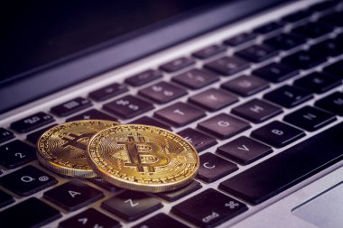 Bitcoins, Crypto Money, Dizüstü bilgisayardaki Bitcoin Aktarımları