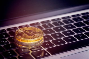 Bitcoins, Crypto Money, Dizüstü bilgisayardaki Bitcoin Aktarımları