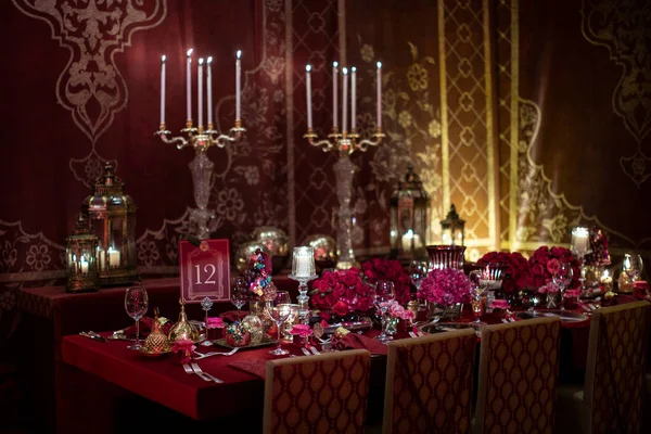 Esküvői Terem Dekoráció Luxus Étkezési Rendezvény Dekoráció — Stock Fotó