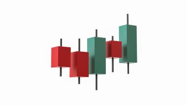 Finansal 3D Candlestick İllüstrasyon Piyasa Eğilimleri, İşaretler ve Yatırım Analizi