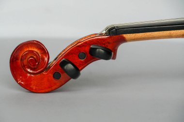 Beyaz arkaplanda keman, kemanın yakın çekimi