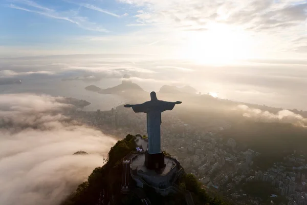 Vista Estatua Art Deco Cristo Redentor Montaña Corcovado Río Janeiro — Foto de Stock