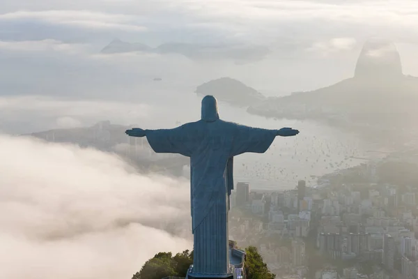 Vista Estatua Art Deco Cristo Redentor Montaña Corcovado Río Janeiro — Foto de Stock