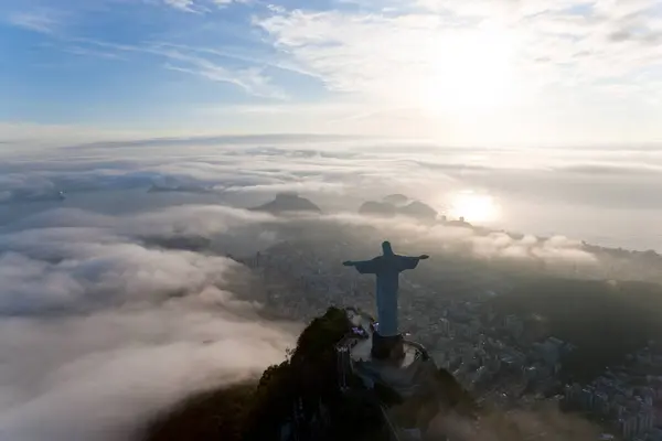 Pohled Sochu Krista Vykupitele Art Deco Hoře Corcovado Rio Janeiru — Stock fotografie