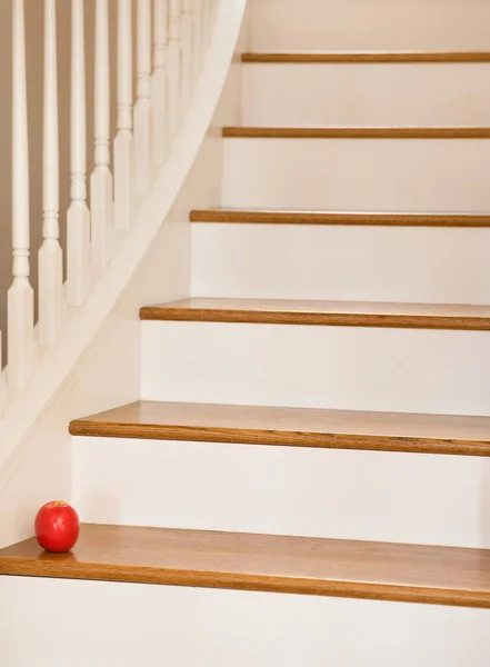 Wooden Staircase Banister Red Apple — Stock Photo, Image