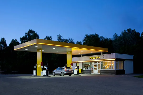 Tankstelle Tankstelle Einer Straße Der Abenddämmerung — Stockfoto