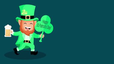 Aziz Patrick gününüz kutlu olsun. Dost canlısı bir leprikon yonca tabelasını neşeli bir hatıra olarak kullanır. Çizgi film karakteri..