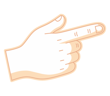 İşaret parmağı sağa dönük bir el hareketinin çizgi film çizimi.