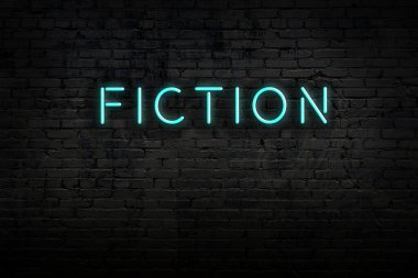 Neon işareti. Duvara karşı kelime kurgusu. Gece görünümü