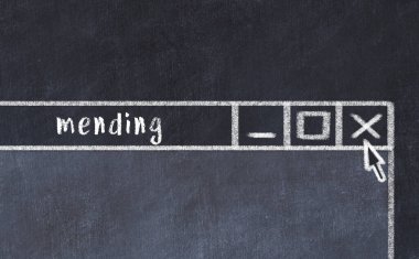 Sorunlarla başa çıkma kavramı. Tarayıcı penceresini başlık onarımı ile kapatmanın tebeşir çizimi