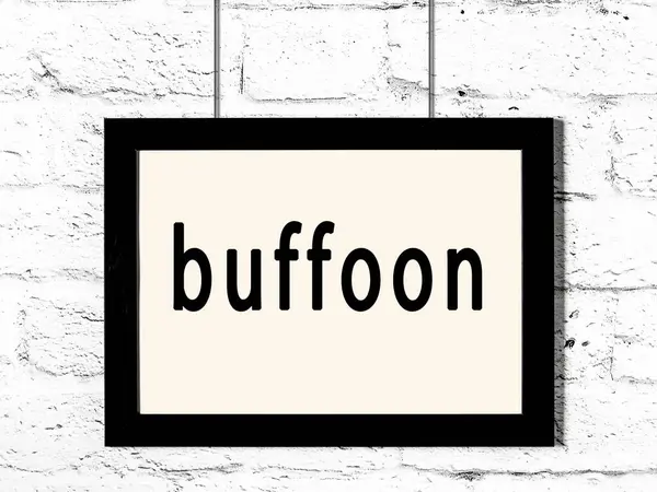 Zwart frame opknoping op witte bakstenen muur met inscriptie buffel — Stockfoto