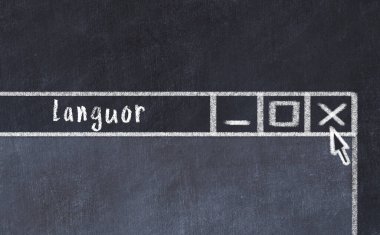 Sorunlarla başa çıkma kavramı. Tarayıcı penceresini başlık uyuşukluğu ile kapatmanın tebeşir çizimi